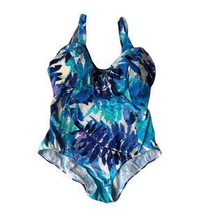 Nicole K Shelf Bra Lined Blue Abstract One-Piece Swimsuit XXL